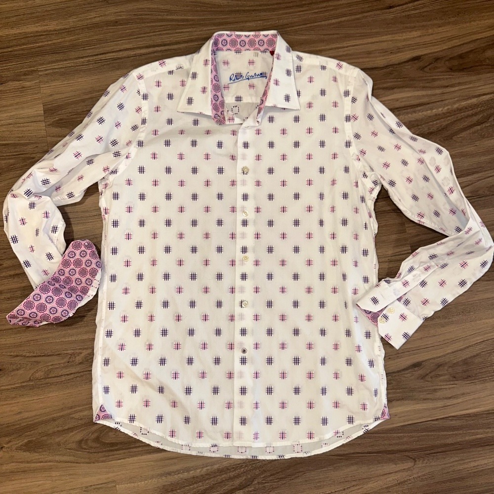 Robert‎ Graham Patterned Button-Up Shirt Dobby Cotton Designer Boys Size XL